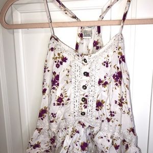 Cream/khaki racerback floral top from forever21